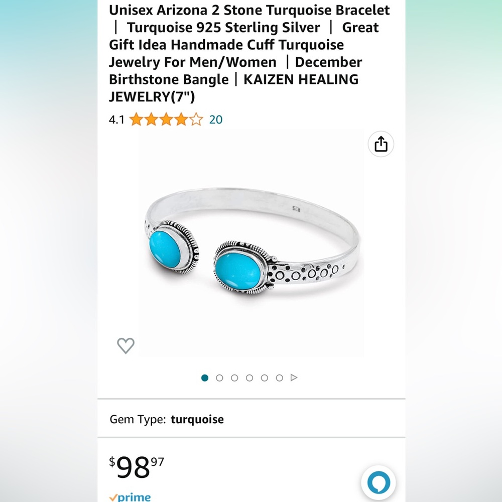 Solid Sterling Silver With Teal Turquoise Bangle - image 5